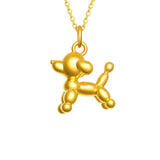 Real 14K Yellow Dog Pendant Necklace Women Fine Jewelry
