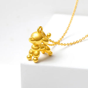 Real 14K Yellow Dog Pendant Necklace Women Fine Jewelry