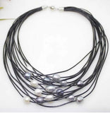 Gray Freshwater Pearl Pendant Necklace Leather Cord Magnet Clasp Jewelry