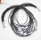 Gray Freshwater Pearl Pendant Necklace Leather Cord Magnet Clasp Jewelry
