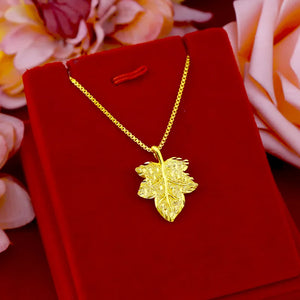 18K 999 Pendant Necklace Chain for Women Party Leaf Fine Jewelry Gift