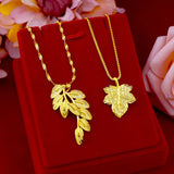 18K 999 Pendant Necklace Chain for Women Party Leaf Fine Jewelry Gift