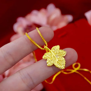 18K 999 Pendant Necklace Chain for Women Party Leaf Fine Jewelry Gift