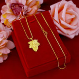 18K 999 Pendant Necklace Chain for Women Party Leaf Fine Jewelry Gift
