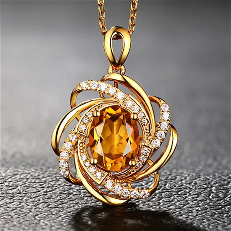 18K Topaz Pendant Yellow Gemstone Necklace 2 Carats Crystal Jewelry Womens