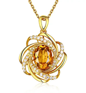 18K Topaz Pendant Yellow Gemstone Necklace 2 Carats Crystal Jewelry Womens