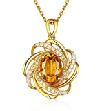 18K Topaz Pendant Yellow Gemstone Necklace 2 Carats Crystal Jewelry Womens