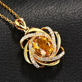 18K Topaz Pendant Yellow Gemstone Necklace 2 Carats Crystal Jewelry Womens