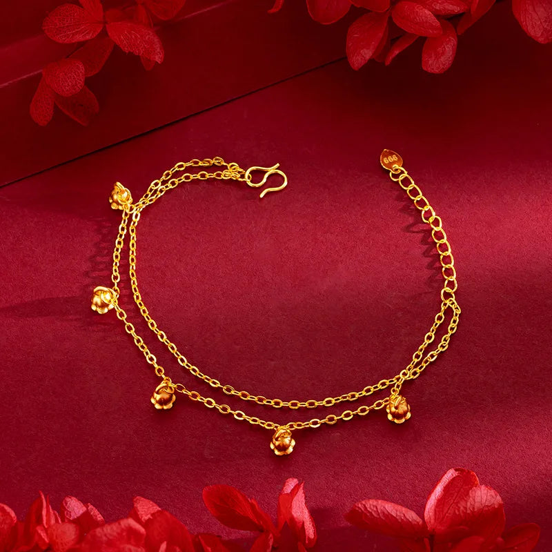 18K Bell Orchid Double Layer Bracelet Wedding Jewelry Bangles