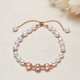 18K Bracelet with Freshwater Pearl Adjustable Chain Fine Jewelry