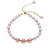 18K Bracelet with Freshwater Pearl Adjustable Chain Fine Jewelry