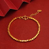 18K Chain Bracelet for Women Pure Adjustable Laser Beads Chain Fine Jewelry