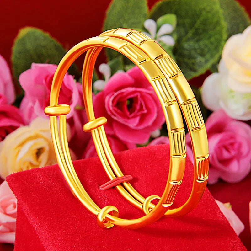 18K Women's Bamboo Sandblasted Bracelet Vintage Bridal Jewelry