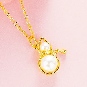 18K Gourd Pearl Pendant Necklace Solid 999 Pearl Necklace Chain