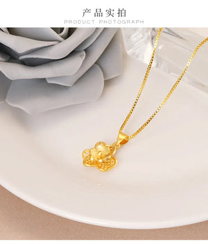 18K Necklace Set Bride Pure 999 Plated Earring Rings Chain Wedding