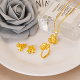 18K Necklace Set Bride Pure 999 Plated Earring Rings Chain Wedding