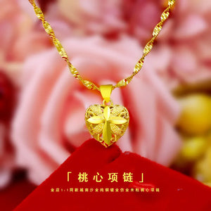 18K Heart Necklace Pendant Women Collar Wedding Jewelry Love Chain Choker