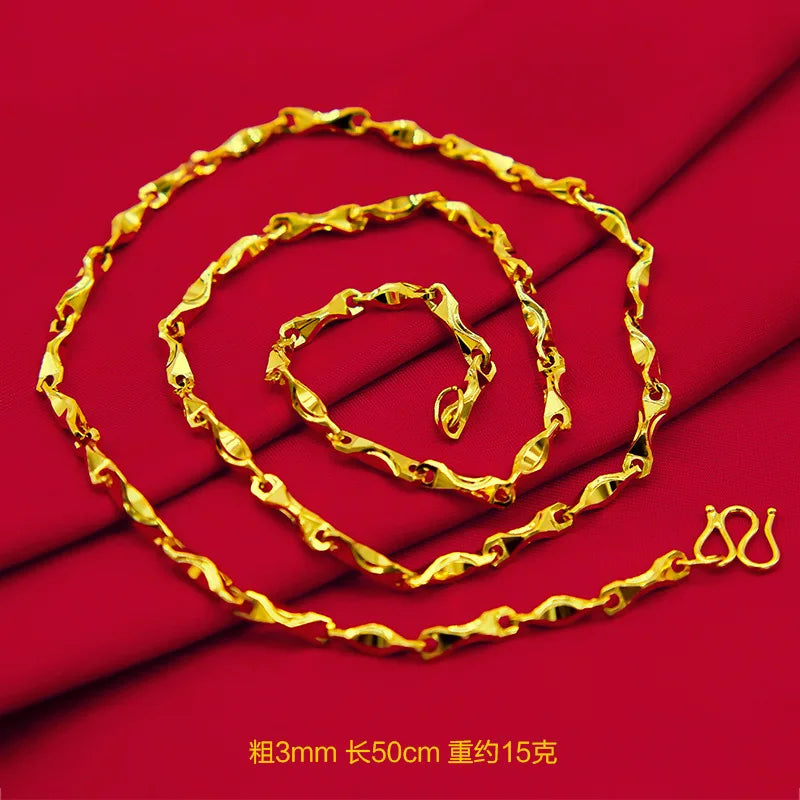18K Necklace for Women Men Fine Jewelry Solid Chain Wedding