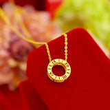 Real 18K Pendant Necklace Round Leaf Solid 999 Chain Fine Jewelry