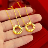 Real 18K Pendant Necklace Round Leaf Solid 999 Chain Fine Jewelry