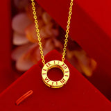Real 18K Pendant Necklace Round Leaf Solid 999 Chain Fine Jewelry