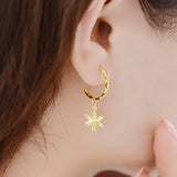 Real 18K Star Smart Earrings 999 Yellow Fine Jewelry