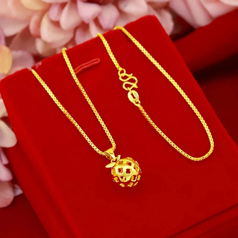 18K Strawberry Hollow Shaped Necklace Pendant for Women Bride Wedding