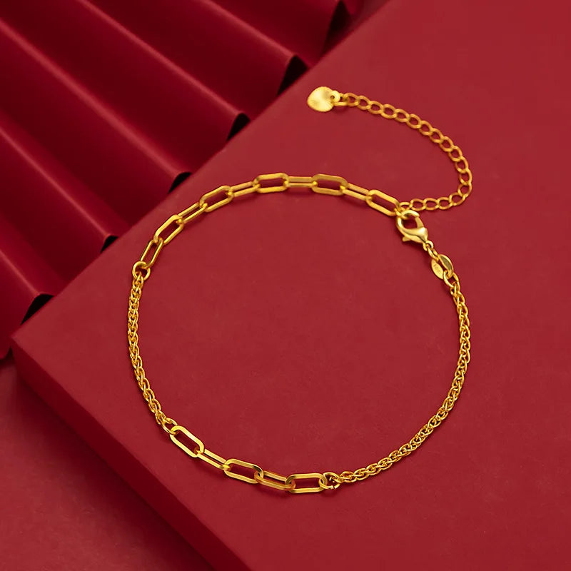 18K Twisted Chain Bracelet Pure Adjustable Hemp Rope Chain Women's Jewelry