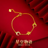 18K Twisted Chain Bracelet Pure Adjustable Star Moon Chain