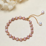 Real 18K Pink Pearl Bracelet with Adjustable Chain