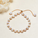 Real 18K Pink Pearl Bracelet with Adjustable Chain
