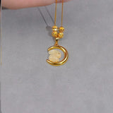 18K Gold Moon Jade Rabbit Pendant Necklace for Women