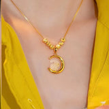 18K Gold Moon Jade Rabbit Pendant Necklace for Women