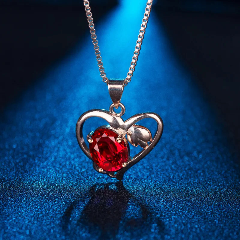 Natural 18K Rose Ruby Pendant 2 Carats Women Necklace Jewelry