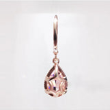 18K Rose Dangle Earring 925 Sterling Silver Water Drop Pink Diamond Earrings