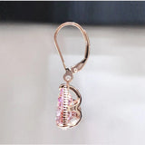 18K Rose Dangle Earring 925 Sterling Silver Water Drop Pink Diamond Earrings