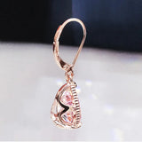 18K Rose Dangle Earring 925 Sterling Silver Water Drop Pink Diamond Earrings