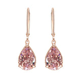 18K Rose Dangle Earring 925 Sterling Silver Water Drop Pink Diamond Earrings
