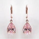 18K Rose Dangle Earring 925 Sterling Silver Water Drop Pink Diamond Earrings