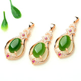 18K Rose Jade Necklace Pendant for Women Brincos 18k Jewelry Bijoux Femme