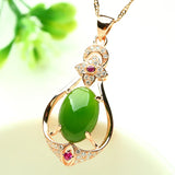 18K Rose Jade Necklace Pendant for Women Brincos 18k Jewelry Bijoux Femme