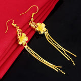 18K Yellow Tassels Flower Drop Earrings Romantic Wedding Jewelry Gift