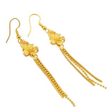 18K Yellow Tassels Flower Drop Earrings Romantic Wedding Jewelry Gift