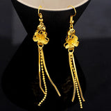 18K Yellow Tassels Flower Drop Earrings Romantic Wedding Jewelry Gift