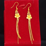 18K Yellow Tassels Flower Drop Earrings Romantic Wedding Jewelry Gift