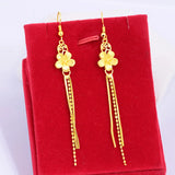 18K Yellow Tassels Flower Drop Earrings Romantic Wedding Jewelry Gift