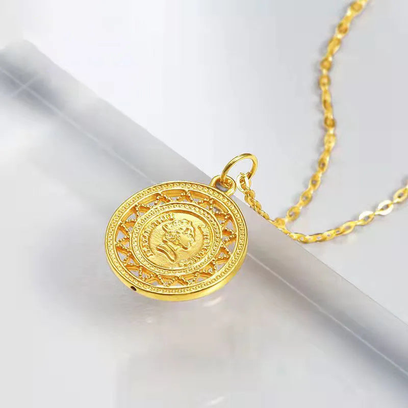 18K Yellow Gold Tags Necklace Pendant Single Female Collarbone