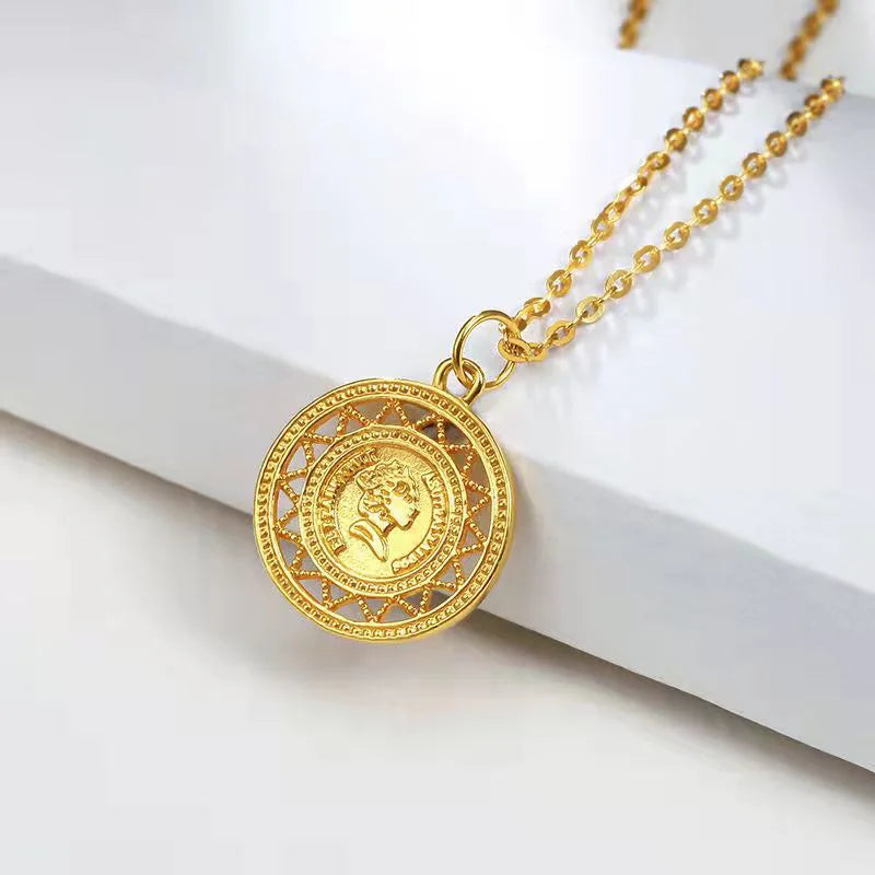 18K Yellow Gold Tags Necklace Pendant Single Female Collarbone