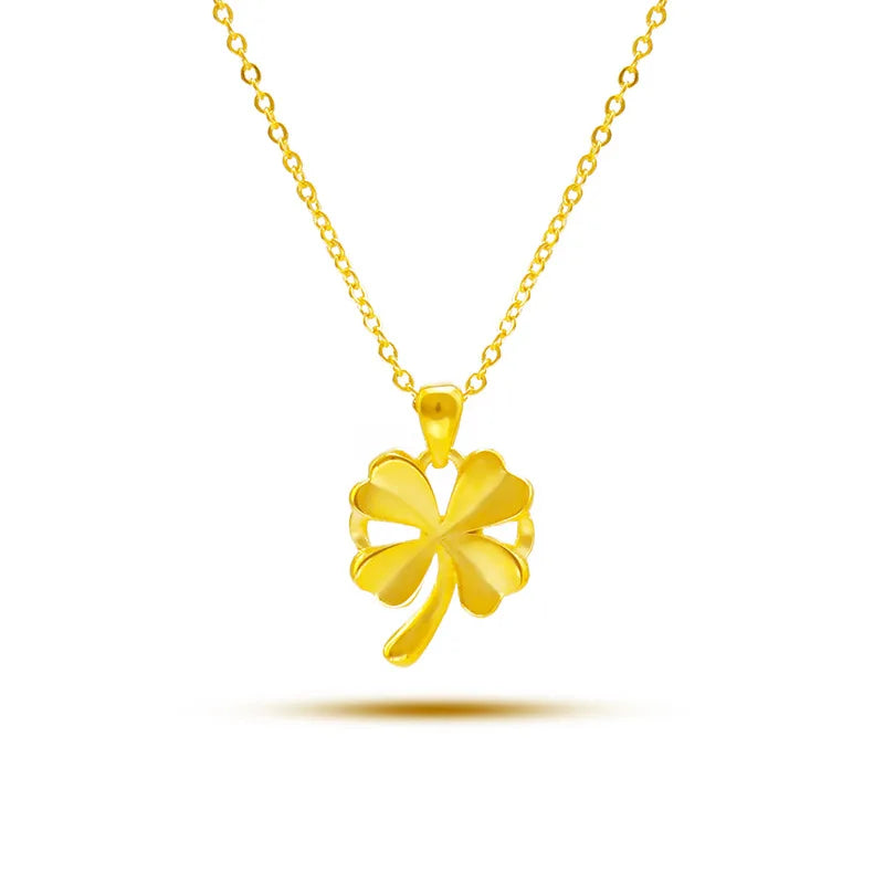 18k 3D Hard Clover Pendant Necklace for Women Bride Chain Necklace