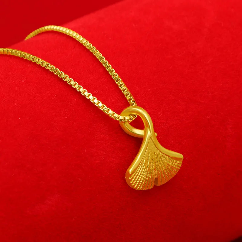 18k Ginkgo Leaf Pendant Necklace for Women Bride Chain Necklace